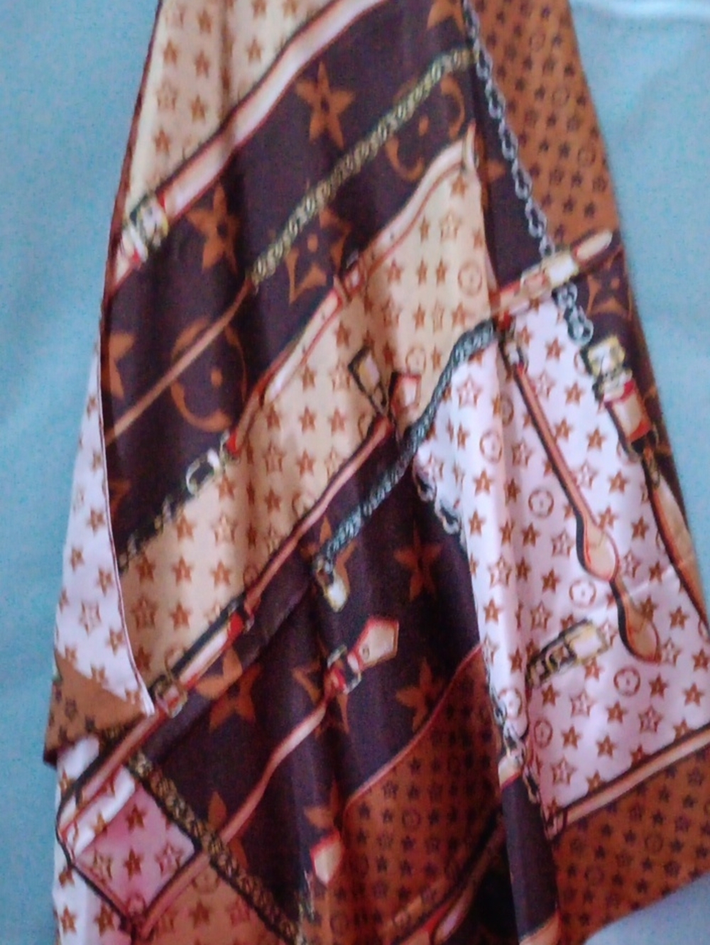 Luxury-Inspired Brown & Cream Silk-Feel Printed Scarf